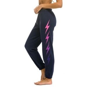 AVIATOR NATION Women’s BOLT SWEATPANTS IN CHARCOAL/PINK NEON SZ S